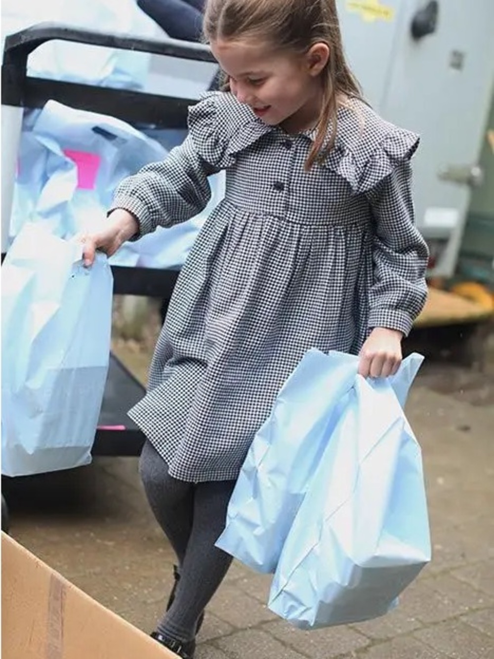 ASO Princess Charlotte Zara Girls Black & White Gingham Ruffle Collar Dress